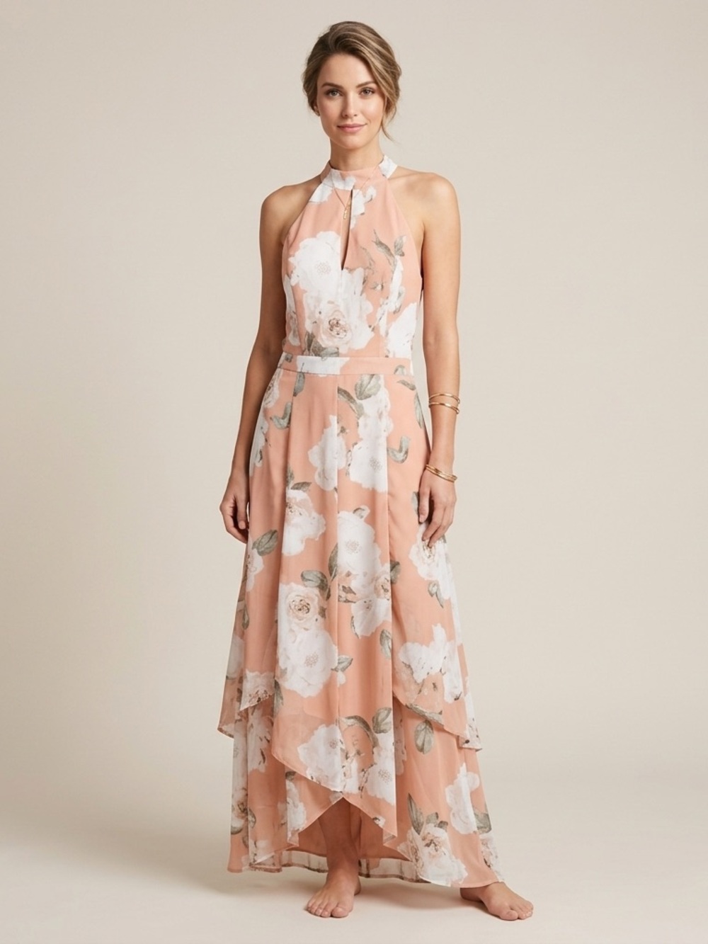 Dynamite Blush Floral Halter Maxi Dress